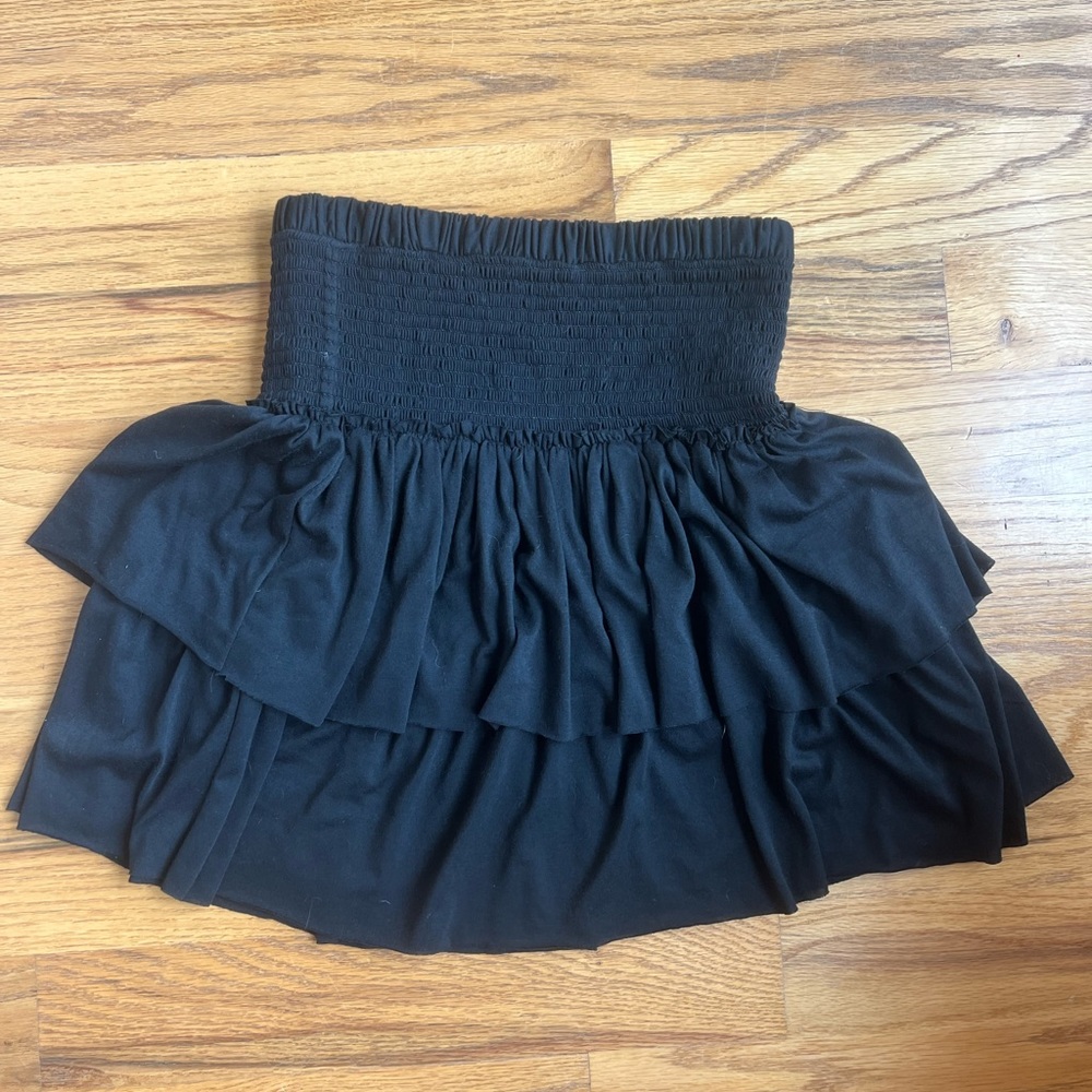 Anthropologie Saturday Sunday Smocked Black Ruffle Mini Skirt Medium